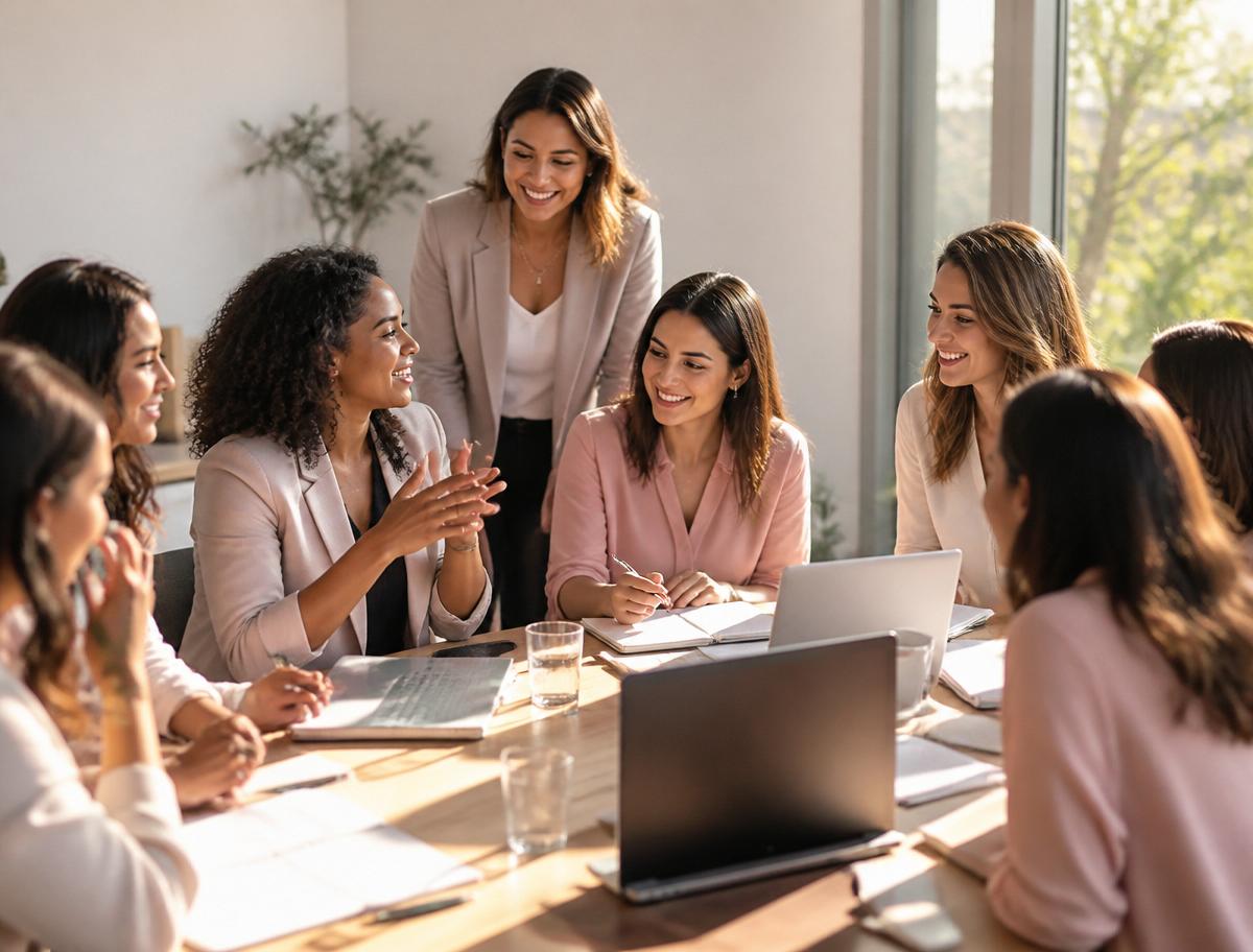 Diverse group of women laughing and networking at The Brand Blueprint Workshop™